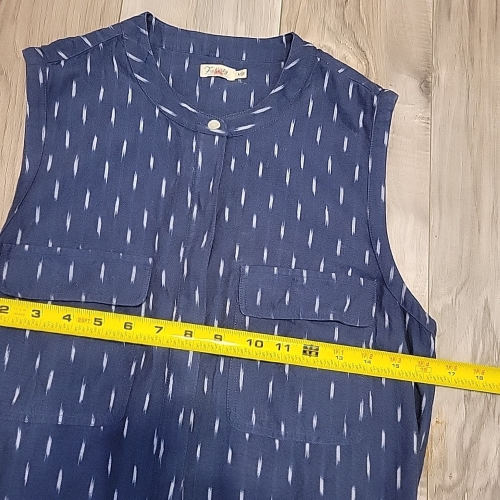 Faherty Navy Blue Sleeveless Midi Dress with Subtle White Dash Print - Picture 9 of 11